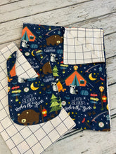 Load image into Gallery viewer, Baby boy woodland animals camping Flannel Receiving blanket burp cloth set / baby gift set / woodland animals nursery