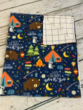 Load image into Gallery viewer, Baby boy woodland animals camping Flannel Receiving blanket burp cloth set / baby gift set / woodland animals nursery