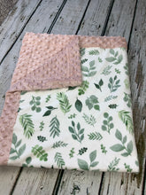 Load image into Gallery viewer, baby girl green and blush pink minky baby blanket / modern baby nursery / pink and green / baby shower gift