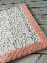 Load image into Gallery viewer, Soft Minky Baby Blanket / Baby Shower Gift Girl / Coral Pink Sage Floral