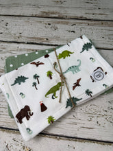 Load image into Gallery viewer, Baby Shower Gift Set / Baby Boy Burp Cloth Set / Dinosaur Burp Cloths / Green