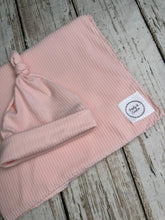 Load image into Gallery viewer, Baby Girl Swaddle Blanket Hat Set / Pink / Stretchy Knit / Baby Shower Gift / Newborn Photo Set