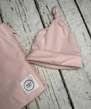 Load image into Gallery viewer, Baby Girl Swaddle Blanket Hat Set / Pink / Stretchy Knit / Baby Shower Gift / Newborn Photo Set