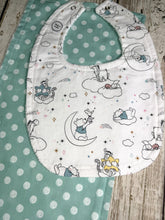 Load image into Gallery viewer, Baby Bib Burp Cloth Set Winnie Pooh / Neutral Baby Bib Burp Cloth / Baby Shower Gift / Pooh bear Mint Dot