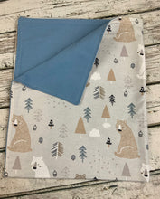 Load image into Gallery viewer, Baby Boy Receiving Blanket Burp Cloth Bib Woodland Animals Bears / Baby Boy Shower Gift Set
