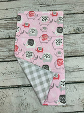 Load image into Gallery viewer, Baby Receiving blanket burp cloth set / pink and gray elephants / baby gift set / baby girl