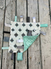 Load image into Gallery viewer, Baby gender neutral minky tag blanket lovey Aztec / baby girl or boy shower gift