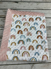 Load image into Gallery viewer, Baby Girl Boho Rainbow Minky Blanket / modern baby nursery / pink and blue / baby shower gift