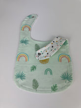 Load image into Gallery viewer, Baby Blanket Burp Cloth Bib Neutral Mint Green Sunshine Rainbows Dots / Baby Gift / gender neutral