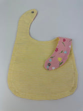 Load image into Gallery viewer, Baby Girl Blanket Burp Cloth Bib Pink Tulips Flowers Yellow Stripe Flannel / floral blanket / baby shower gift set / baby girl nursery