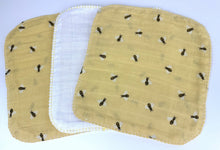 Load image into Gallery viewer, Luxurious Baby Washcloths Muslin Gauze Set of 3 Yellow Bumble Bees / Neutral Baby Gift