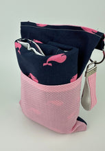 Load image into Gallery viewer, Diaper Clutch Changing Pad Pouch / Pink Blue Whales / Small Travel Diaper Bag / New Mom Baby Gift / Baby Girl Gift