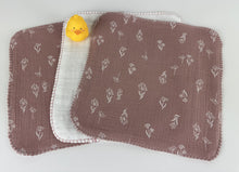 Load image into Gallery viewer, Luxurious Baby Washcloths Muslin Gauze Set of 3 Mauve Floral / Baby Girl Gift