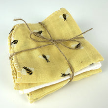 Load image into Gallery viewer, Luxurious Baby Washcloths Muslin Gauze Set of 3 Yellow Bumble Bees / Neutral Baby Gift