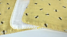 Load image into Gallery viewer, Luxurious Baby Washcloths Muslin Gauze Set of 3 Yellow Bumble Bees / Neutral Baby Gift