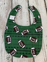 Load image into Gallery viewer, Baby Boy Bib Burp Cloth Set / Football Baby Bib / Football Burp Cloth / Sports Nursery / Baby Shower Gift