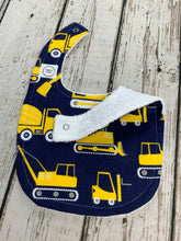 Load image into Gallery viewer, Baby Boy Blanket Bib Burp Cloth / Trucks Baby Blanket / Baby Shower Gift