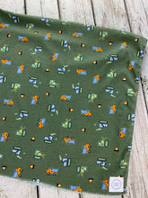 Load image into Gallery viewer, Baby Boy Swaddle Blanket / Green Trucks Swaddle Blanket / Newborn Photo Blanket / Stretchy Knit Baby Blanket / Baby Shower Gift