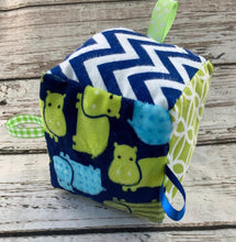 Load image into Gallery viewer, Baby Boy Fabric Sensory Baby Block Hippos / baby boy shower gift / Baby Toy / Rattle / Crinkle Toy