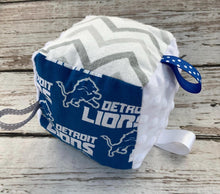 Load image into Gallery viewer, Baby Boy Fabric Sensory Block Detroit Lions / baby shower gift / Baby Toy / Rattle / Crinkle Toy