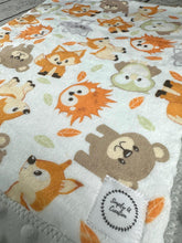 Load image into Gallery viewer, Baby Boy Minky Blanket Orange Woodland Animals / Forest Animals Baby Blanket / Baby Shower Gift