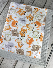 Load image into Gallery viewer, Baby Boy Minky Blanket Orange Woodland Animals / Forest Animals Baby Blanket / Baby Shower Gift