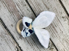 Load image into Gallery viewer, Baby Teether Rattle / Wood Teether Ring Whales / Baby Teething Ring / Bunny Ears Teether / Baby Rattle Toy / Baby Gift