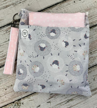 Load image into Gallery viewer, Diaper Clutch Changing Pad Pouch / Pink Gray Sheep Diaper Bag / Small Travel Diaper Bag / Baby Shower Gift / Baby Girl Gift