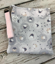 Load image into Gallery viewer, Diaper Clutch Changing Pad Pouch / Pink Gray Sheep Diaper Bag / Small Travel Diaper Bag / Baby Shower Gift / Baby Girl Gift