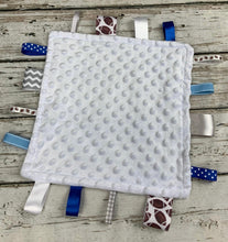 Load image into Gallery viewer, Detroit Lions Baby Boy Minky Tag Blanket / Baby Boy Shower Gift / Lovey / Baby Toy / Snuggle Blanket / sensory blanket