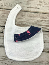 Load image into Gallery viewer, Baby Girl Bib Burp Cloth Set / Baby Girl Bib Whales / Baby Girl Burp Cloth Whales / Baby Shower Gift Girl / navy blue pink