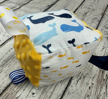 Load image into Gallery viewer, Fabric Sensory Baby Block / Whale Baby Block / Baby Toy / Rattle / Crinkle Toy
