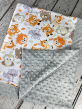Load image into Gallery viewer, Baby Boy Minky Blanket Orange Woodland Animals / Forest Animals Baby Blanket / Baby Shower Gift