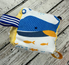 Load image into Gallery viewer, Fabric Sensory Baby Block / Whale Baby Block / Baby Toy / Rattle / Crinkle Toy