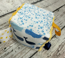 Load image into Gallery viewer, Fabric Sensory Baby Block / Whale Baby Block / Baby Toy / Rattle / Crinkle Toy