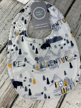 Load image into Gallery viewer, Baby Boy Bib Burp Cloth Set / Baby Bib Burp Cloth Adventure Mountains / Baby Shower Gift Set