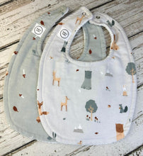Load image into Gallery viewer, Baby Shower Gift Bib Set / Set of 2 Bibs / Baby Boy Gift / Mushrooms / Woodland Animals