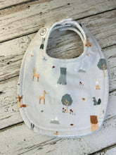 Load image into Gallery viewer, Baby Shower Gift Bib Set / Set of 2 Bibs / Baby Boy Gift / Mushrooms / Woodland Animals