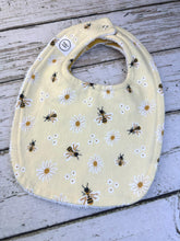 Load image into Gallery viewer, Baby Shower Gift Bib Set / Set of 2 Bibs / Baby Girl Bib Set / Yellow Bumble Bee Plaid