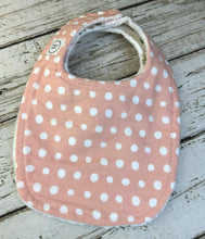Load image into Gallery viewer, Baby Shower Gift Bib Set / Set of 2 Bibs / Baby Girl Bib Set / Coral Dot Woodland Animals / Nature Vibes Collection