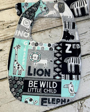 Load image into Gallery viewer, Baby Shower Gift Set / Burp Cloth Bib Set / Neutral Baby Gift / Safari Mint Black