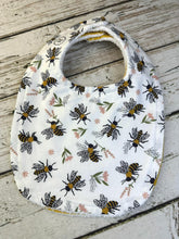 Load image into Gallery viewer, Baby Shower Gift Bib Set / Set of 2 Bibs / Baby Girl Bib Set / White Bumble Bee Golden Plaid