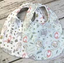 Load image into Gallery viewer, Baby Shower Gift Bib Set / Set of 2 Bibs / Baby Girl Bib Set / Woodland Animals / Nature Vibes Collection