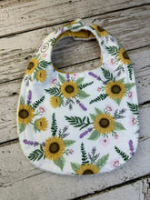 Load image into Gallery viewer, Baby Shower Gift Bib Set / Set of 2 Bibs / Baby Girl Bib Set / Sunflower Floral Plaid