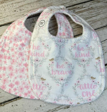 Load image into Gallery viewer, Baby Shower Gift Bib Set / Set of 2 Bibs / Baby Girl Bib Set / Pink White Floral Little One / Blush Meadow