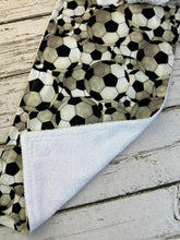 Load image into Gallery viewer, Baby Shower Gift Set / Burp Cloth Bib Set / Baby Boy Gift / Soccer Sports