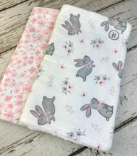 Load image into Gallery viewer, Baby Shower Gift Set / Baby Girl Burp Cloth Set / Pink Bunny Burp Cloth / Pink Floral Baby Set