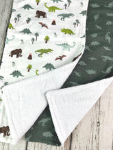 Load image into Gallery viewer, Baby Shower Gift Set / Baby Boy Burp Cloth Set / Dinosaur Burp Cloth / Green Burp Cloth