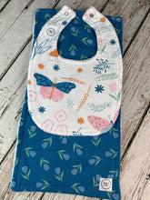 Load image into Gallery viewer, Baby Girl Bib Burp Cloth Set / Baby Girl Bib Pink Blue Floral / Baby Girl Burp Cloth Butterfly Floral / Baby Shower Gift Girl