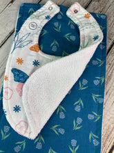 Load image into Gallery viewer, Baby Girl Bib Burp Cloth Set / Baby Girl Bib Pink Blue Floral / Baby Girl Burp Cloth Butterfly Floral / Baby Shower Gift Girl